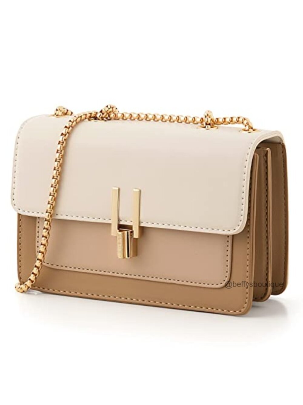 Faux Leather Crossbody Bag Color-Block Turn Lock Satchel